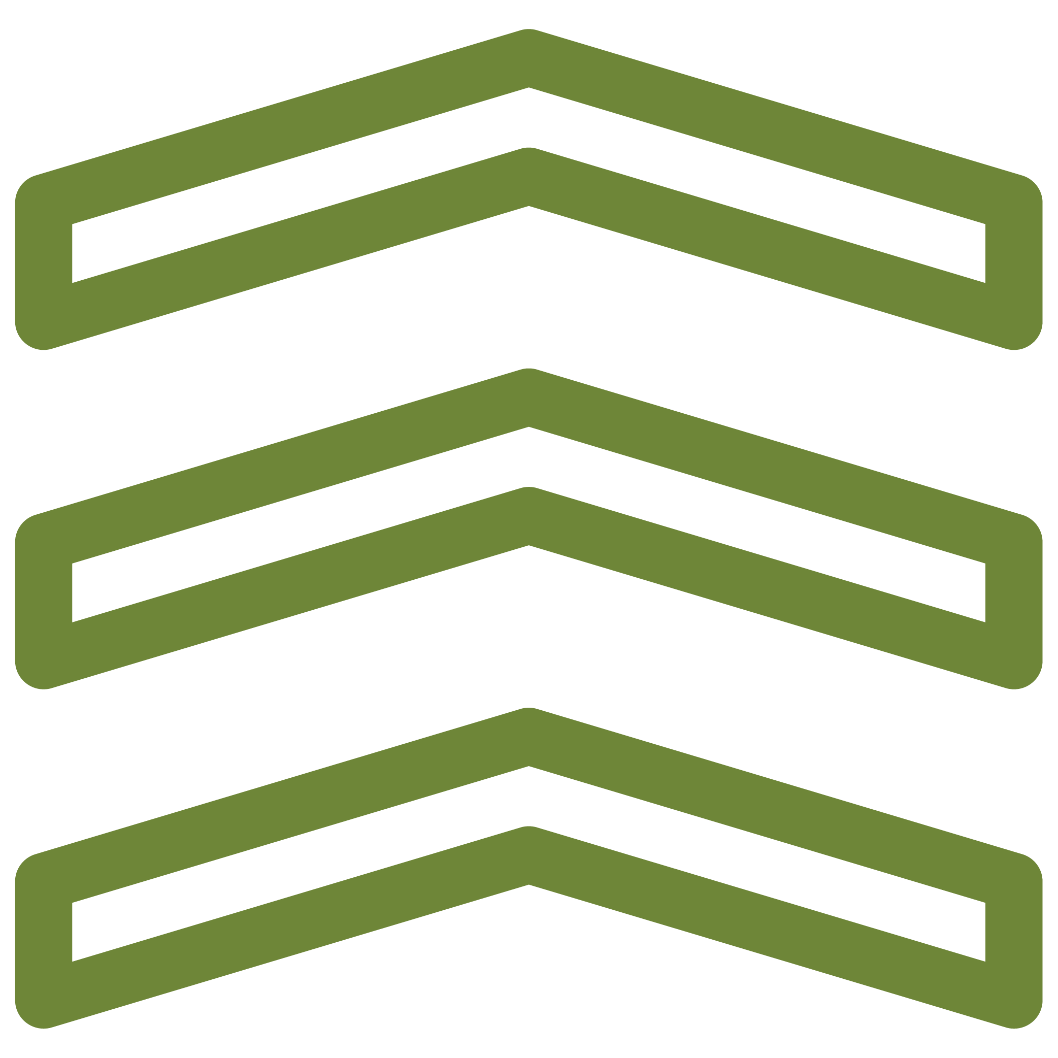 Outlined icon of 3 stacked chevrons